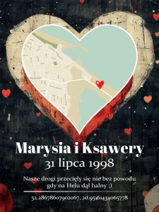 Serce z mapą (wzór 3) - pokaż gdzie to się zaczęło! Podświetlany obraz personalizowany  led Lightvibes
