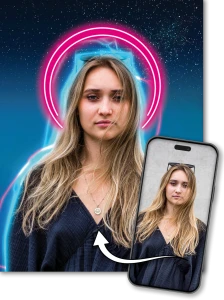 Twoje zdjęcie z neonem - Aureola - neonowy niebieski