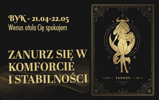 Podświetlany znak zodiaku Byk – obraz LED w astrologicznym stylu, złota ilustracja na czarnym tle, symbol spokoju i stabilności